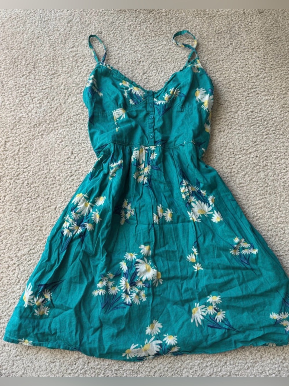 Forever 21 Teal Floral Midi Dress with Spaghetti Straps y2k fit flare